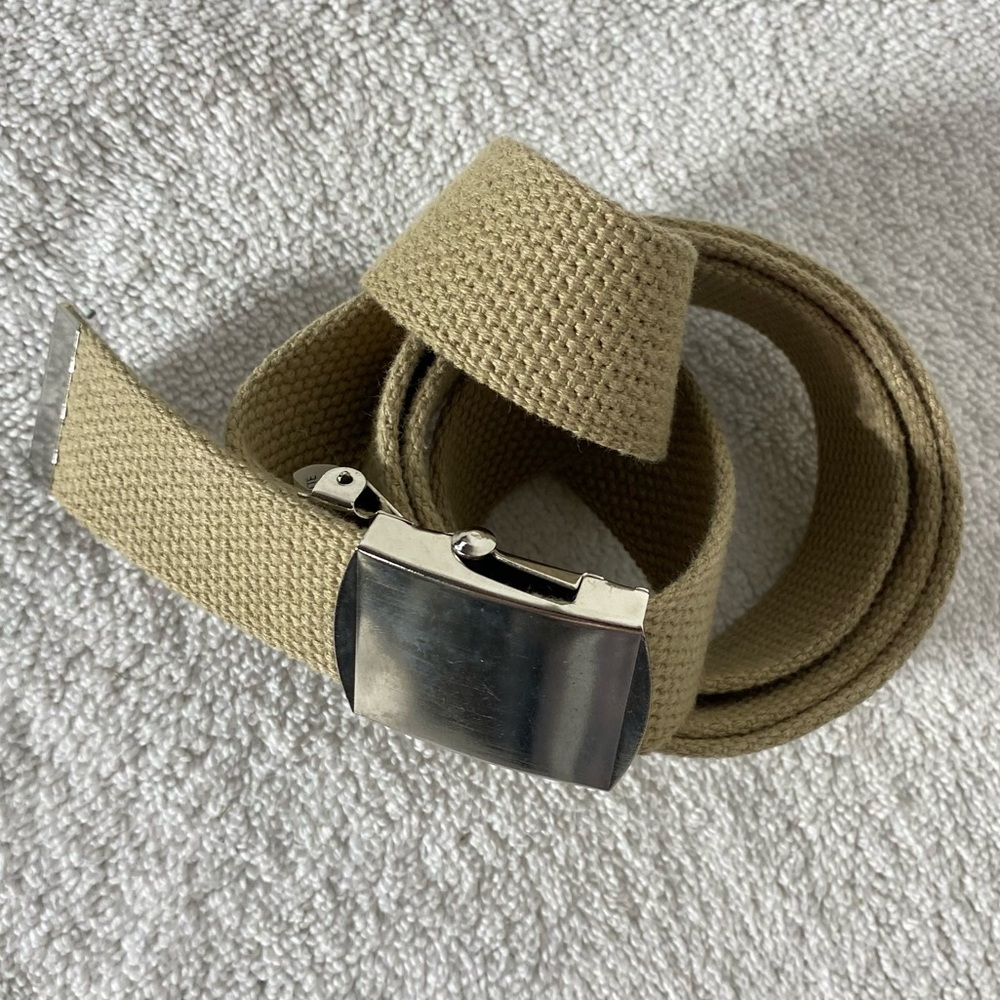 Vintage Tan Woven Canvas Belt with Silver Tone Buckle
